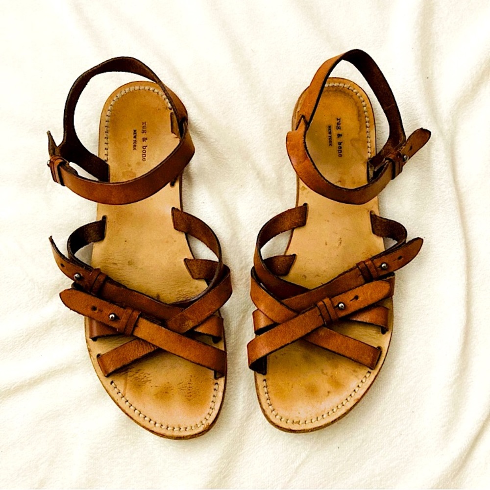 Rag & Bone Leather Grecian Boho Strappy Flat Sandal 7.5 US / EU 38